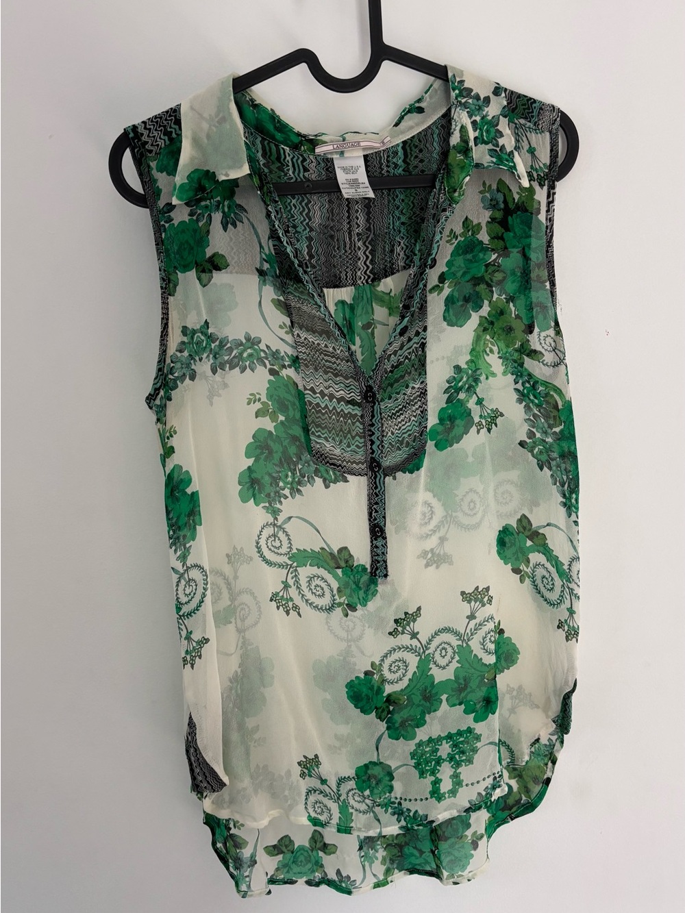 Language Green Floral Sheer Sleeveless Camisole